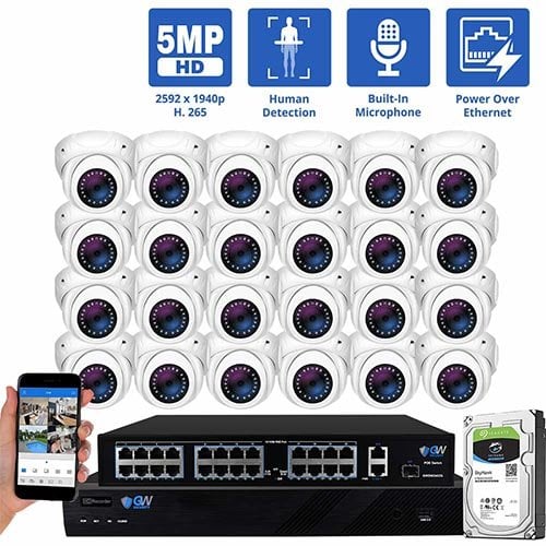 GW Security 32 Channel 5MP H.265 POE/IP Security Camera System, 32ch 4K NVR &amp; 24 × 5MP IP Turret Security Cameras, Video Surveillance System for 24/7 Recording, part of GW Security's HD IP Security Camera Stystem collecion